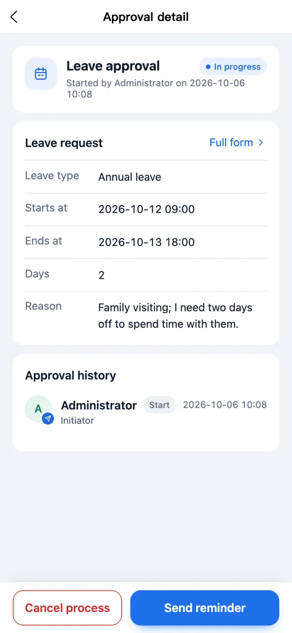 Mobile approval detail