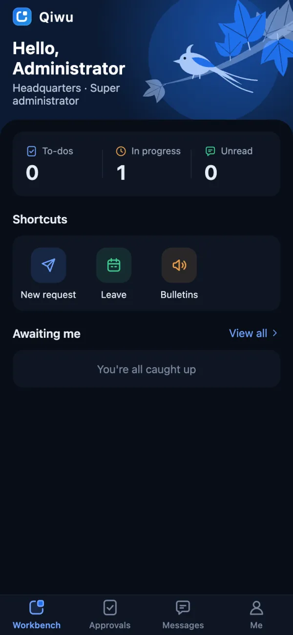 Workbench in the dark theme