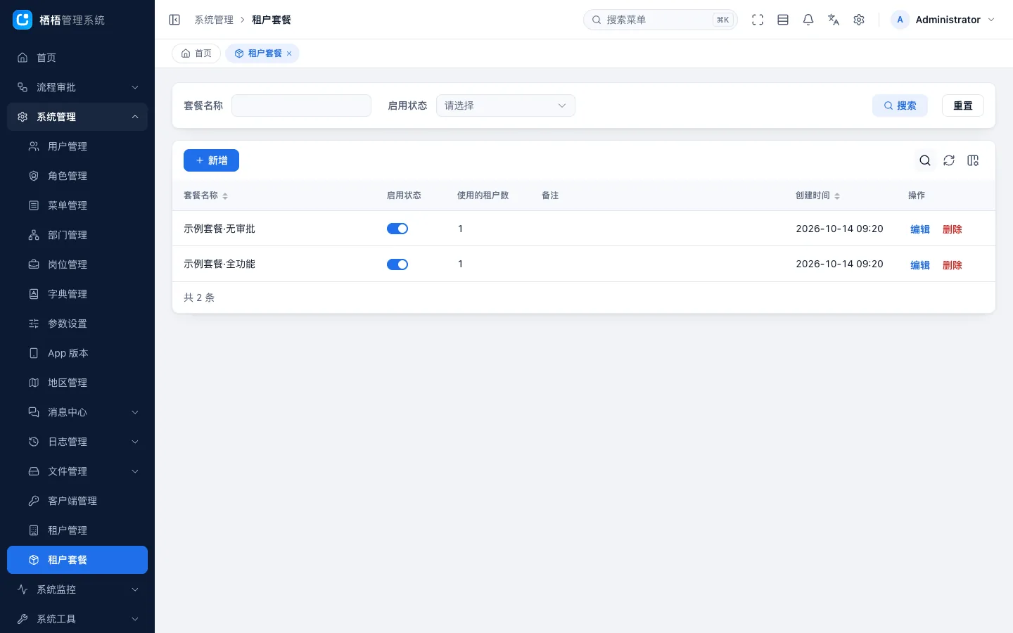 租户套餐列表